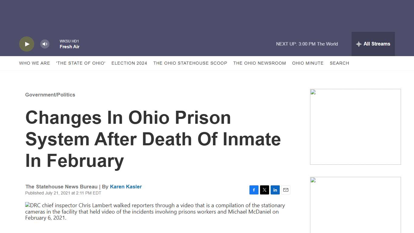 Changes In Ohio Prison System After Death Of Inmate In February The Statehouse News Bureau